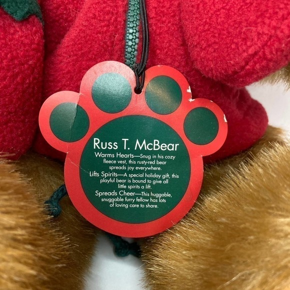 VINTAGE 2000 Russ T McBear 18" Jointed Plush Bear Vest Hat Mittens Trade Secret - Picture 5 of 15